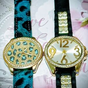 2 Large Ladies Watches Iced With Crystals
